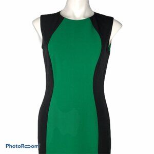Tahari by ASL Green Black Color Block Sheath Dress